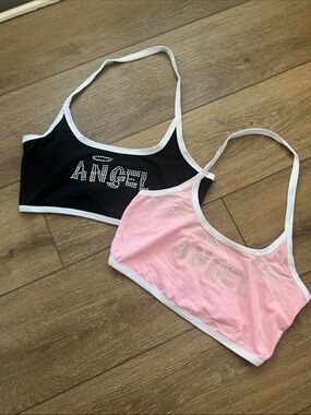 Angel Rhinestone Halter Top Set - Black & Pink
